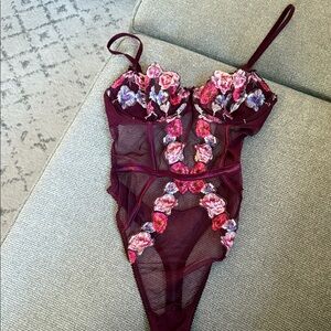 Victoria's Secret Burgundy Floral Lace Bodysuit